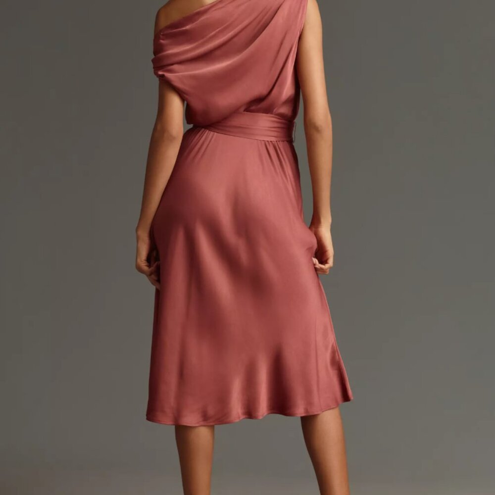 Maeve Asymmetric Tie-Waist Satin Midi Dress - Size L - Pink/Rose - Picture 2 of 6